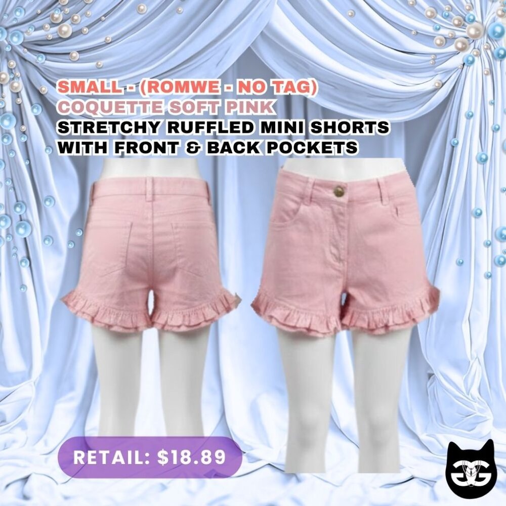 (No brand tag) ROMWE Soft Pink Ruffle Coquette ruffle Mini Shorts with Pockets